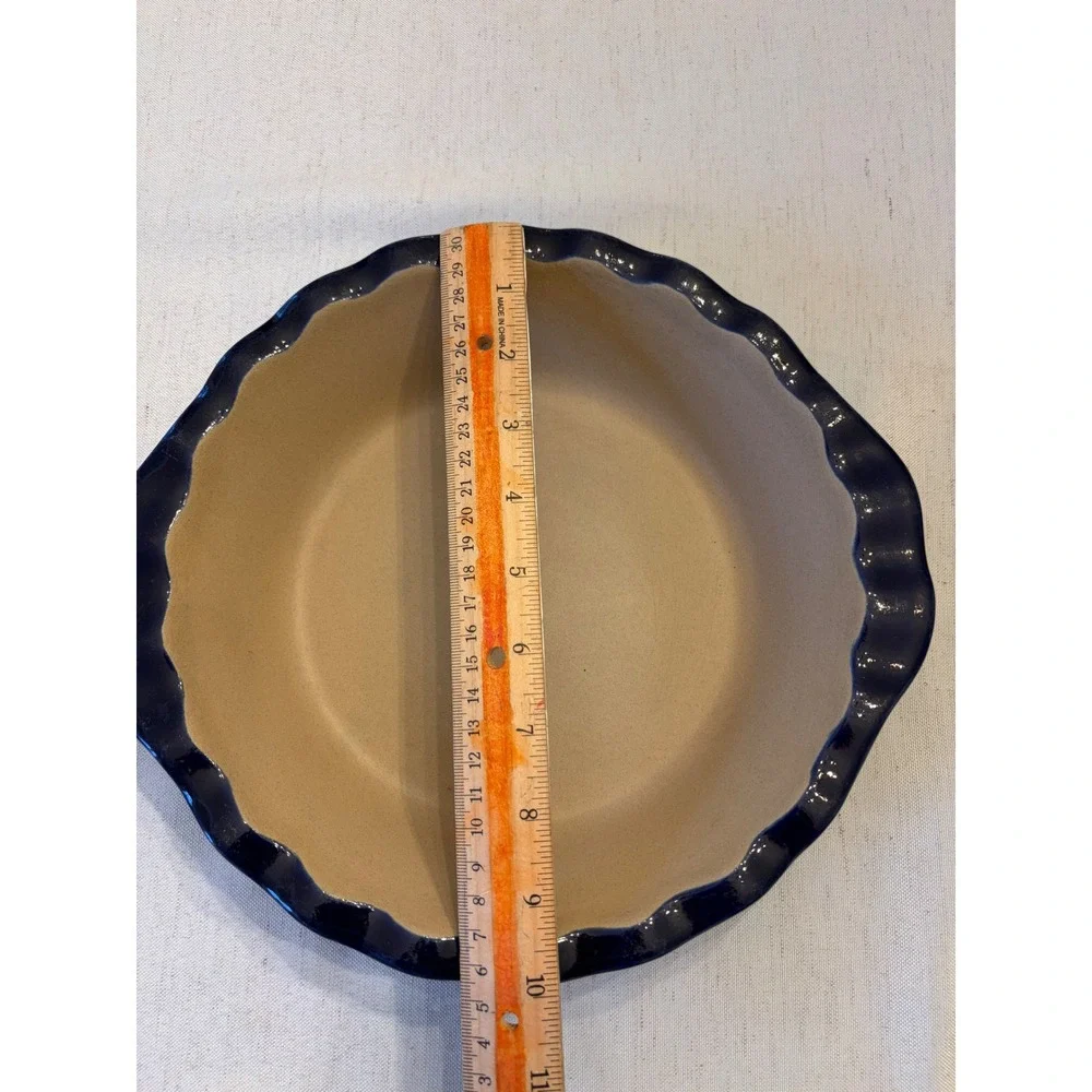 Pampered Chef Deep Dish Pie Plate Blue 9in Excellent Scalloped Stoneware